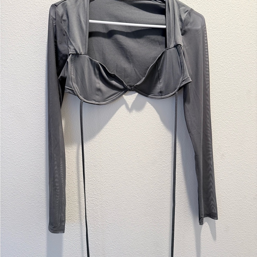 SHEIN Charcoal Gray Long Sleeve Bodysuit